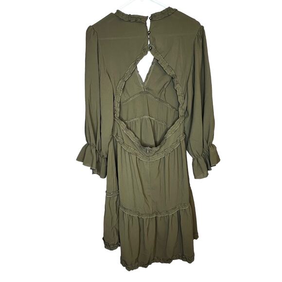 SHEIN Casual Vcay Frill Trim Flare Sleeve Ruffle Hem Dress Army Green Large Boho - Picture 5 of 15